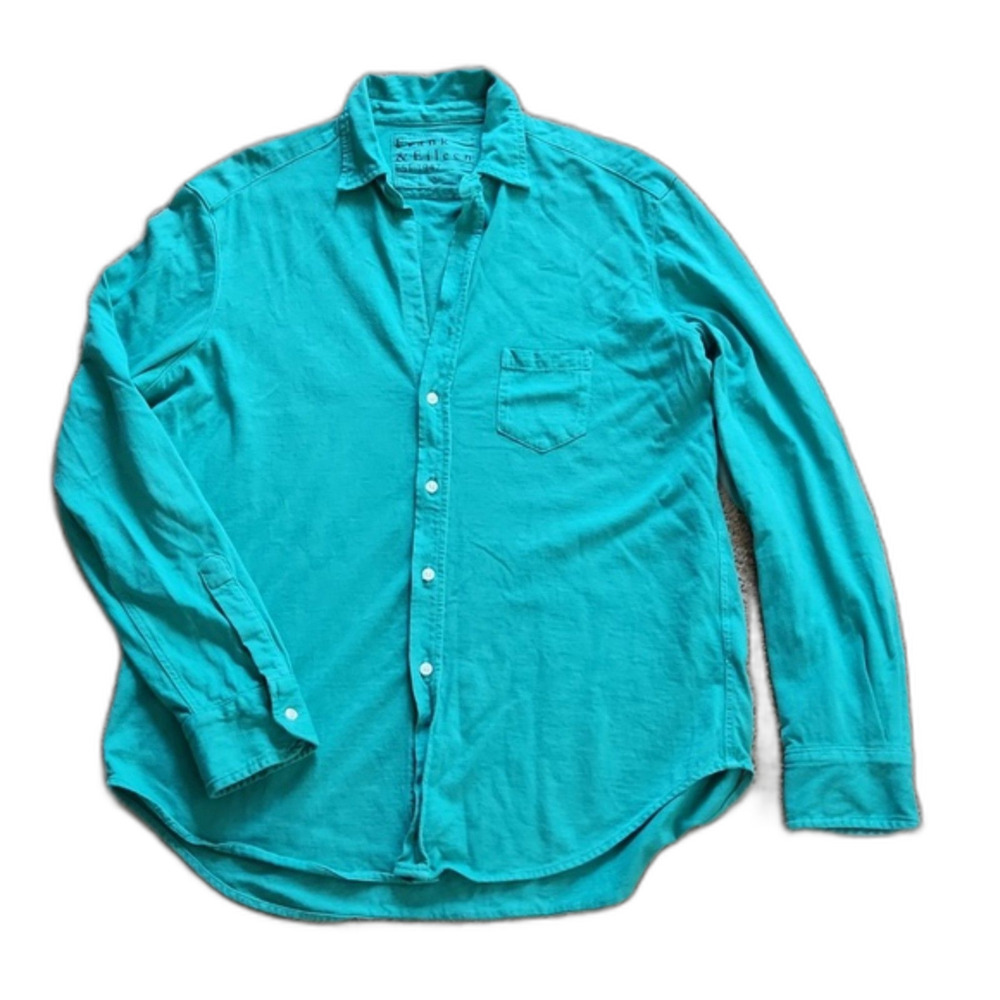 Frank & Eileen Heritage Jersey Long Sleeve Button Down Shirt, Turquoise, Size S